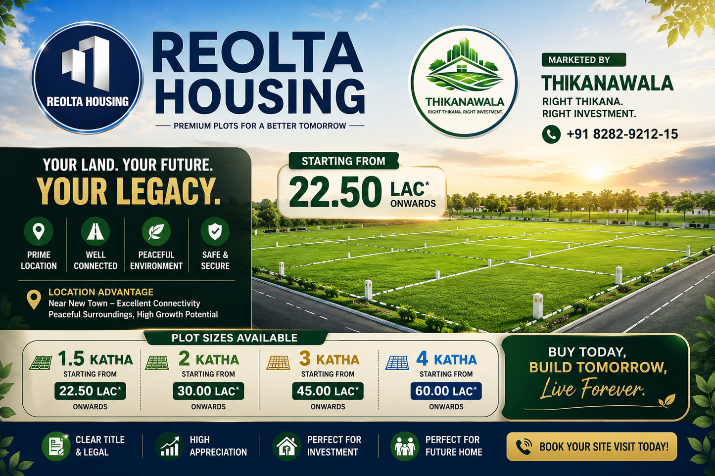 Reolta Housing – 1.5 Katha Residential Plot - Adjacent to ISKCON Temple, New Town, Price Starting From