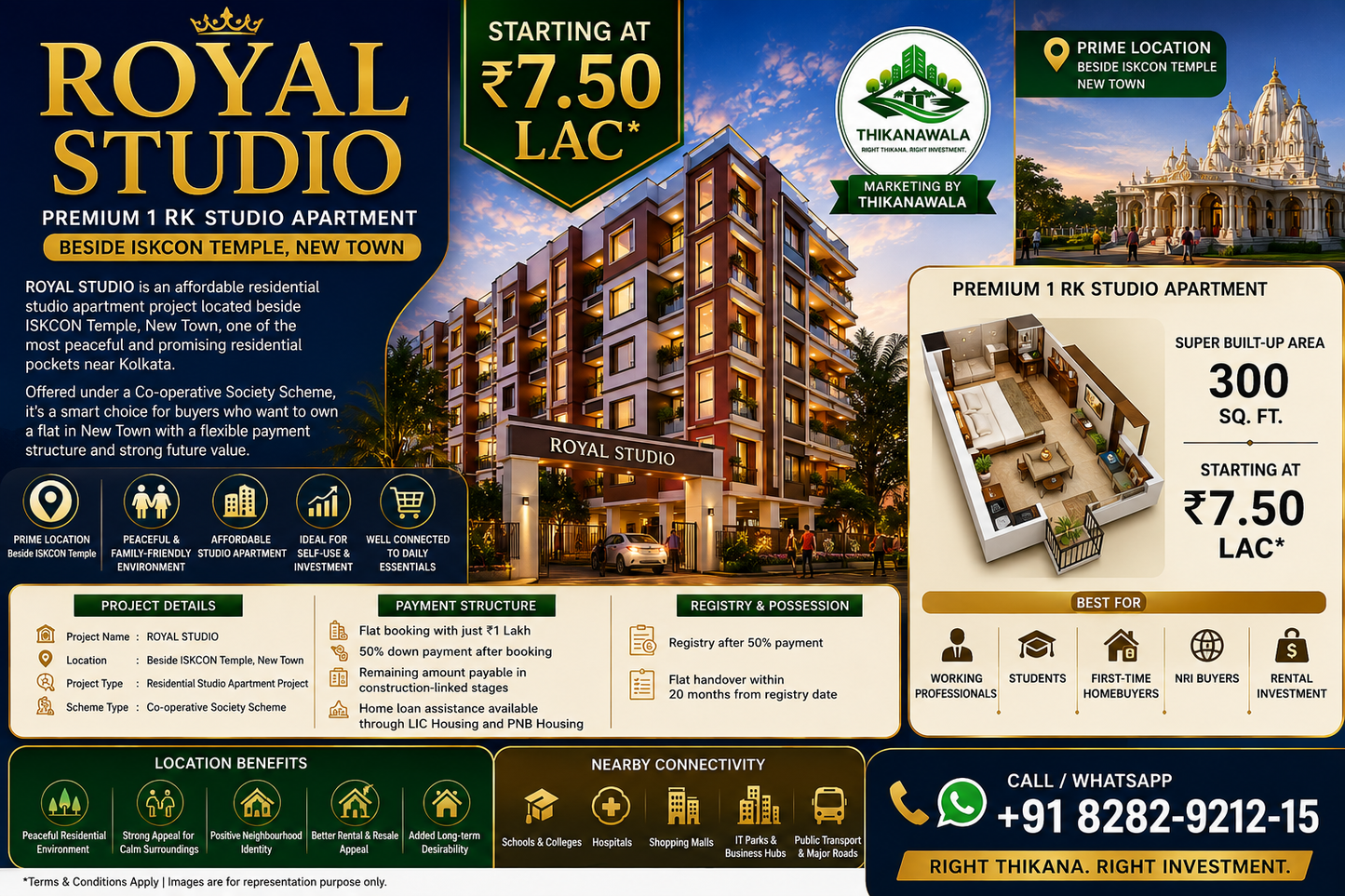 Royal Studio – Premium 1 RK Studio Apartment Beside ISKCON Temple, New Town, Price Starting From